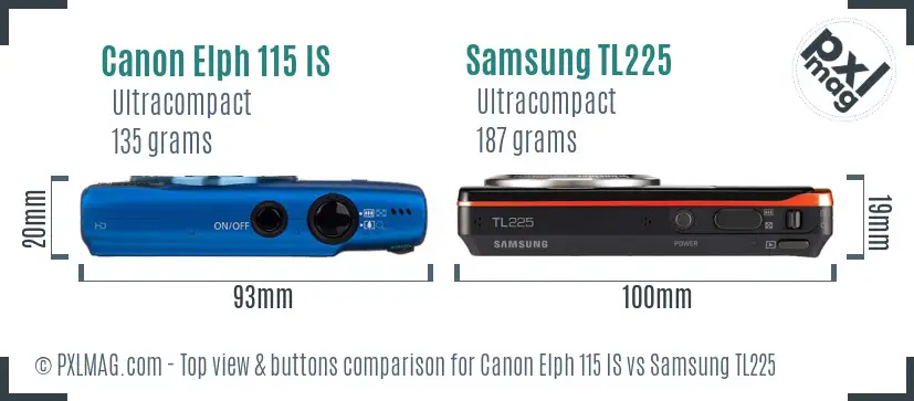 Canon Elph 115 IS vs Samsung TL225 top view buttons comparison
