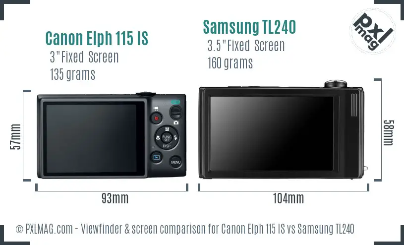 Canon Elph 115 IS vs Samsung TL240 Screen and Viewfinder comparison