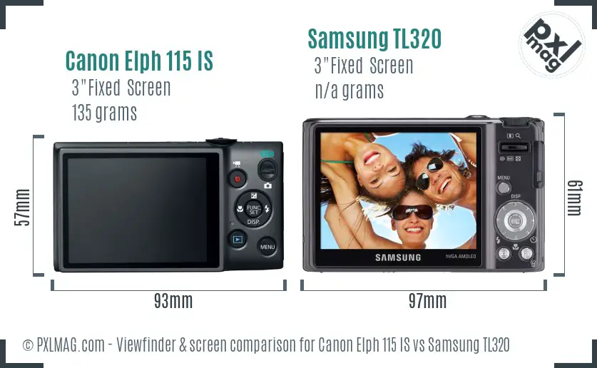 Canon Elph 115 IS vs Samsung TL320 Screen and Viewfinder comparison
