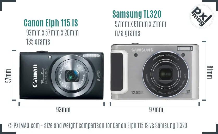 Canon Elph 115 IS vs Samsung TL320 size comparison