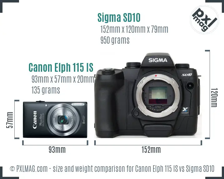 Canon Elph 115 IS vs Sigma SD10 size comparison Canon Elph 115 IS vs Sigma SD10 size comparison
