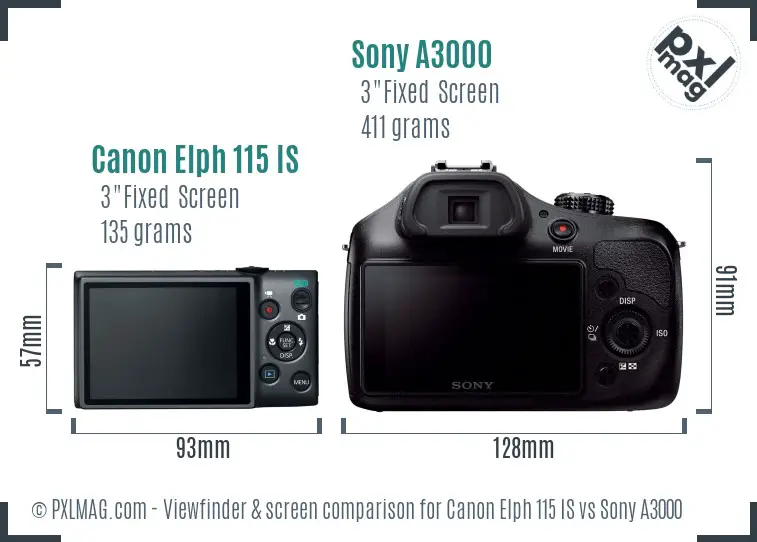 Canon Elph 115 IS vs Sony A3000 Screen and Viewfinder comparison Canon Elph 115 IS vs Sony A3000 Screen and Viewfinder comparison