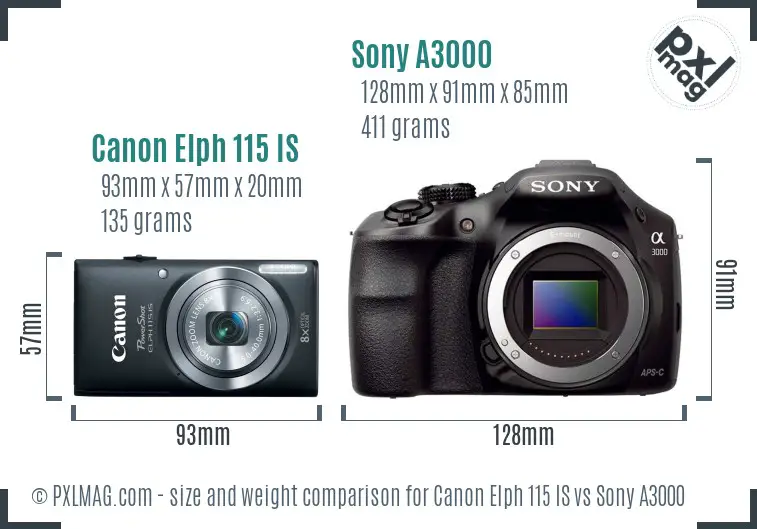 Canon Elph 115 IS vs Sony A3000 size comparison Canon Elph 115 IS vs Sony A3000 size comparison