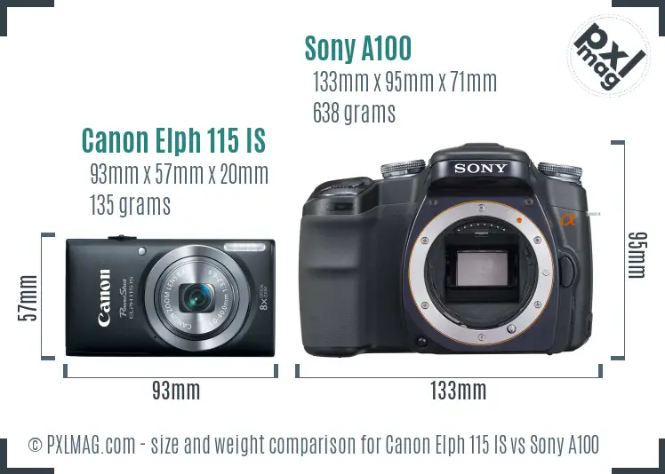 Canon Elph 115 IS vs Sony A100 size comparison