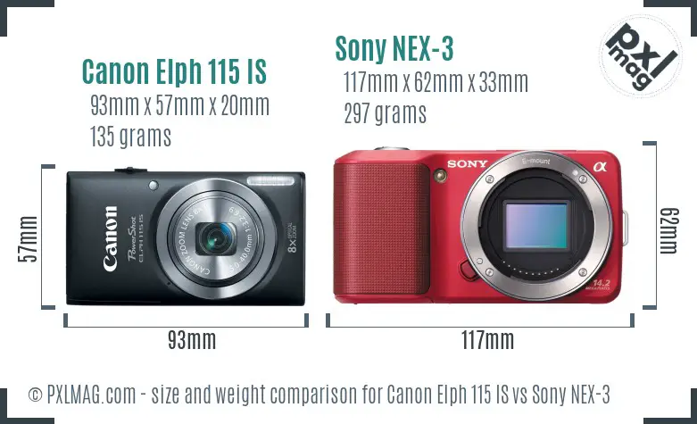 Canon Elph 115 IS vs Sony NEX-3 size comparison