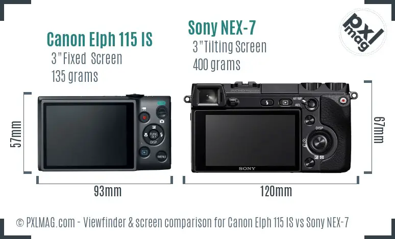 Canon Elph 115 IS vs Sony NEX-7 Screen and Viewfinder comparison