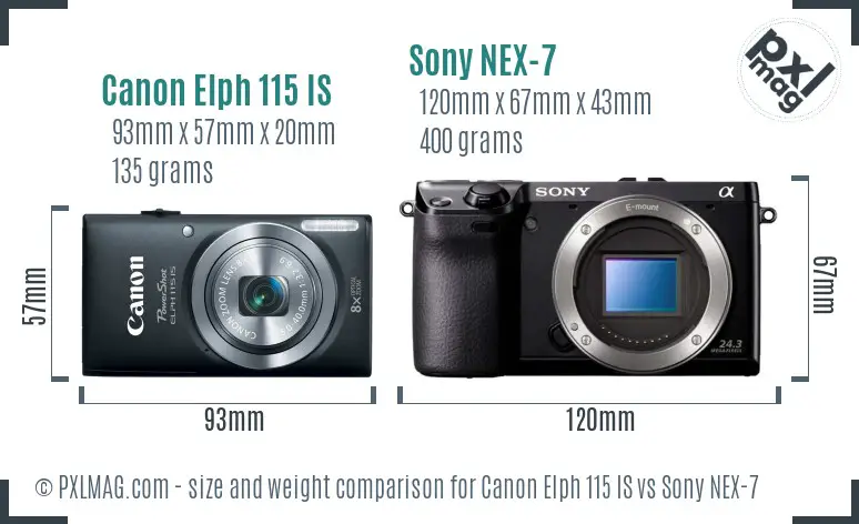 Canon Elph 115 IS vs Sony NEX-7 size comparison