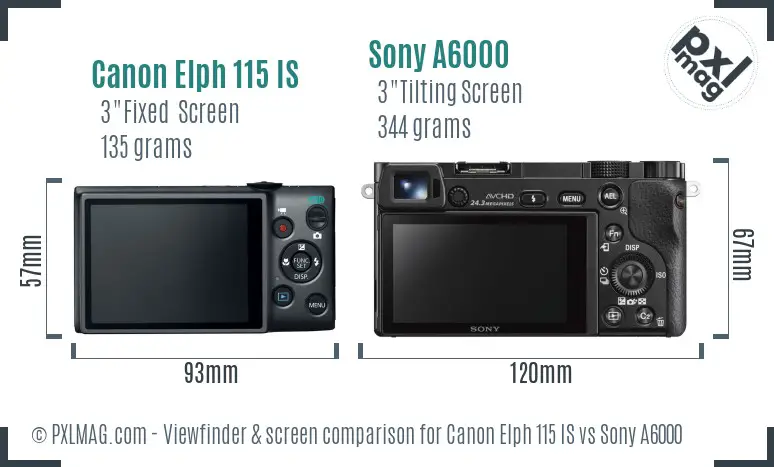 Canon Elph 115 IS vs Sony A6000 Screen and Viewfinder comparison