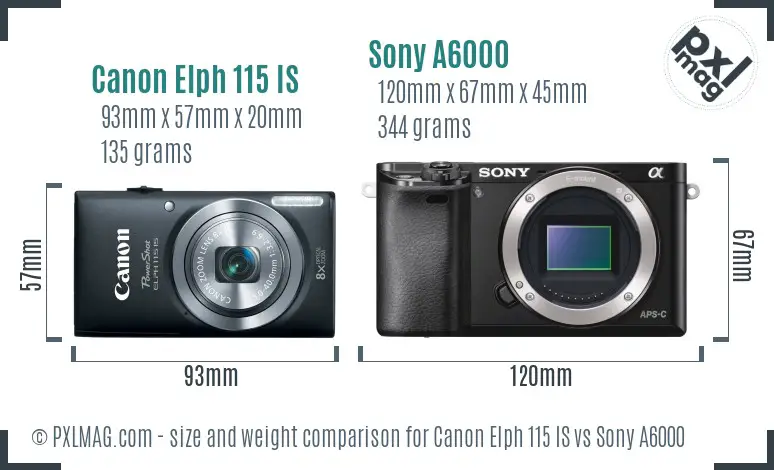 Canon Elph 115 IS vs Sony A6000 size comparison