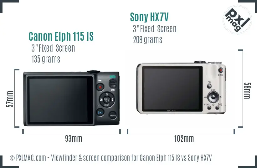 Canon Elph 115 IS vs Sony HX7V Screen and Viewfinder comparison