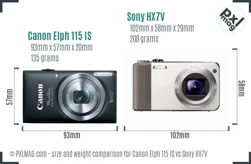 Canon Elph 115 IS vs Sony HX7V size comparison