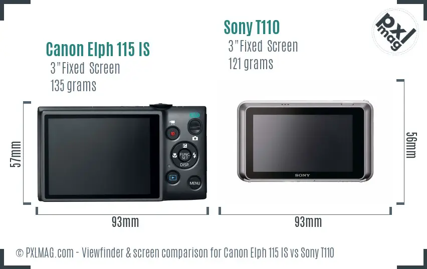 Canon Elph 115 IS vs Sony T110 Screen and Viewfinder comparison