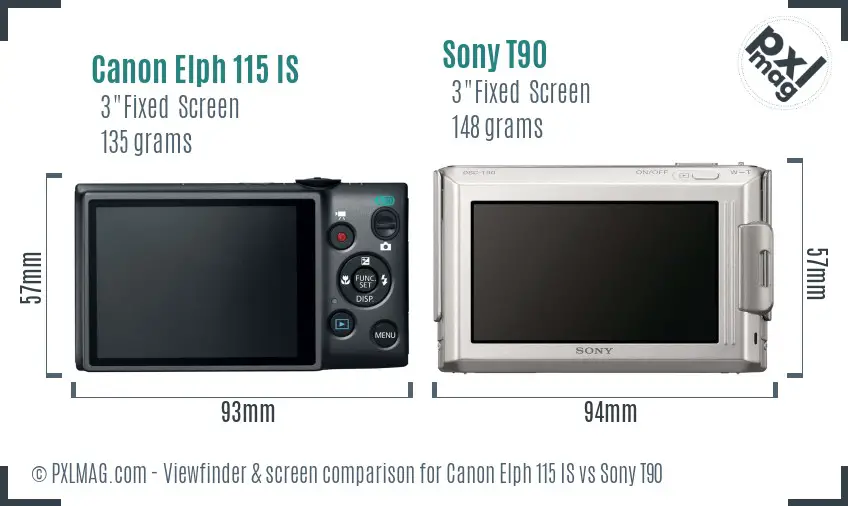 Canon Elph 115 IS vs Sony T90 Screen and Viewfinder comparison Canon Elph 115 IS vs Sony T90 Screen and Viewfinder comparison