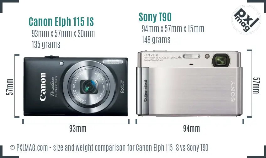 Canon Elph 115 IS vs Sony T90 size comparison Canon Elph 115 IS vs Sony T90 size comparison
