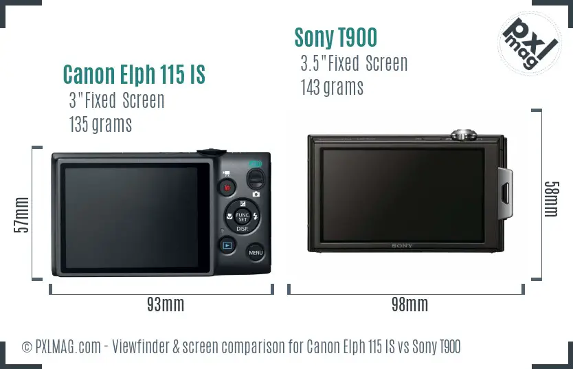 Canon Elph 115 IS vs Sony T900 Screen and Viewfinder comparison