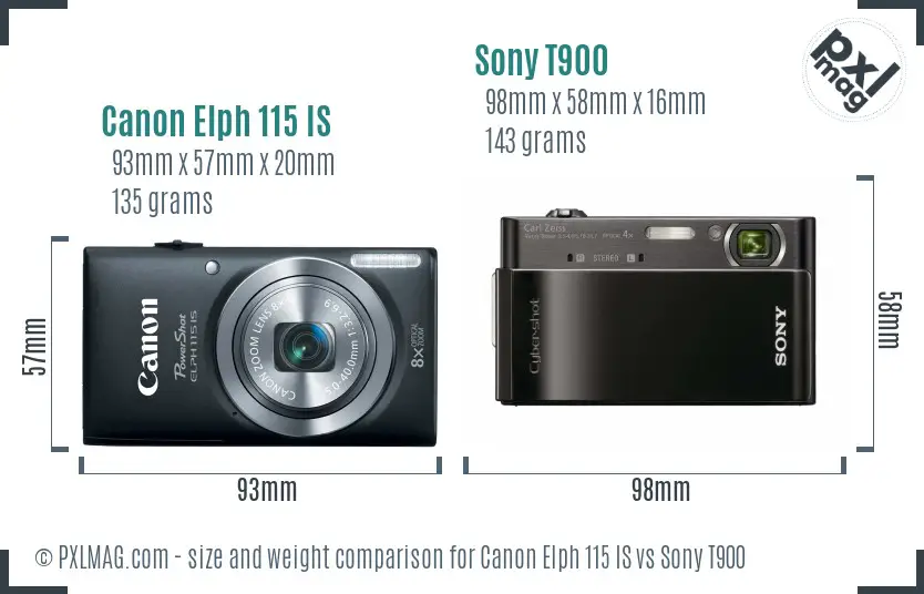 Canon Elph 115 IS vs Sony T900 size comparison