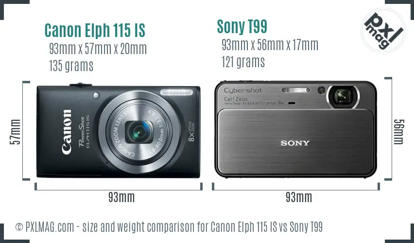 Canon Elph 115 IS vs Sony T99 size comparison