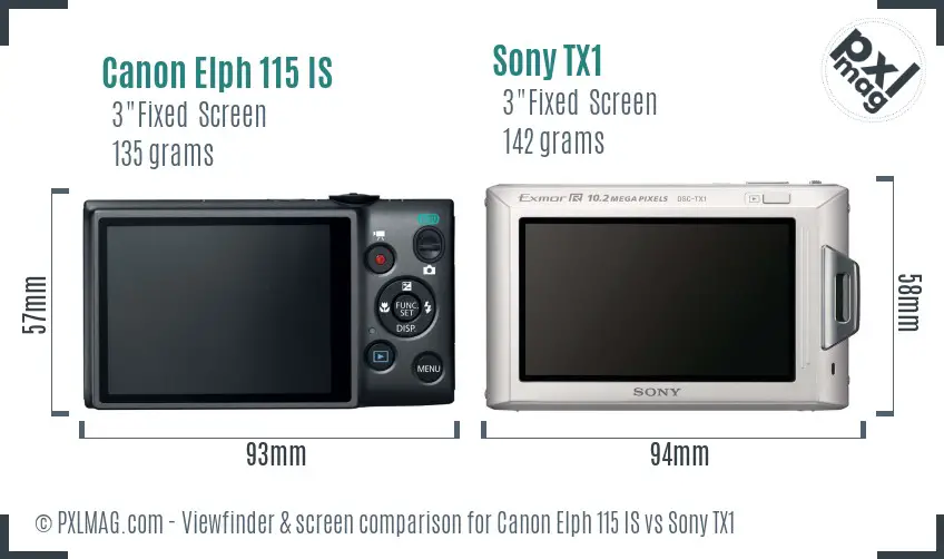 Canon Elph 115 IS vs Sony TX1 Screen and Viewfinder comparison
