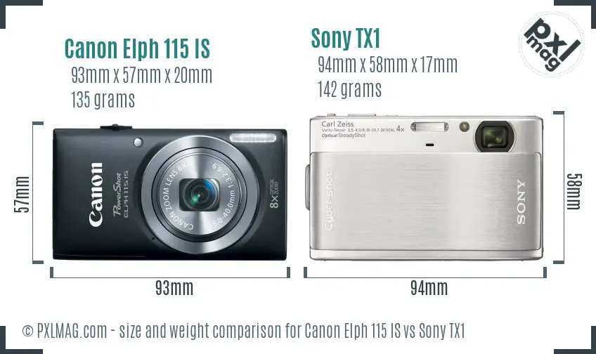 Canon Elph 115 IS vs Sony TX1 size comparison