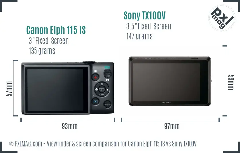 Canon Elph 115 IS vs Sony TX100V Screen and Viewfinder comparison