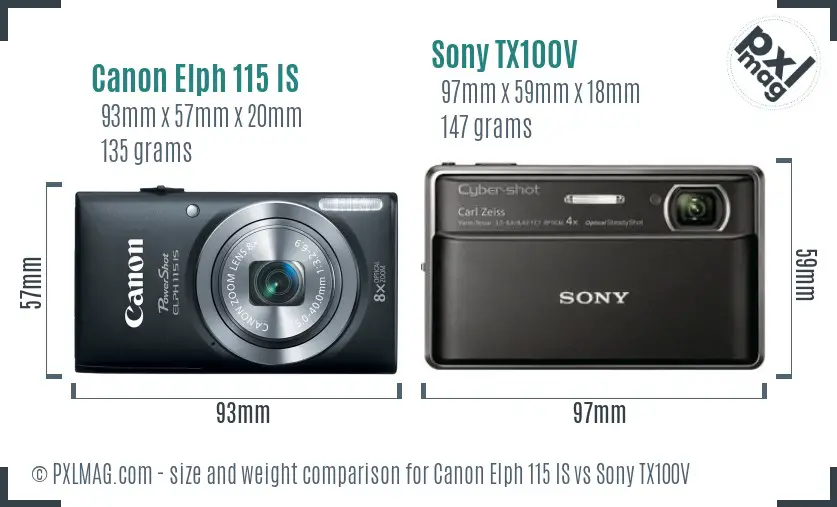 Canon Elph 115 IS vs Sony TX100V size comparison