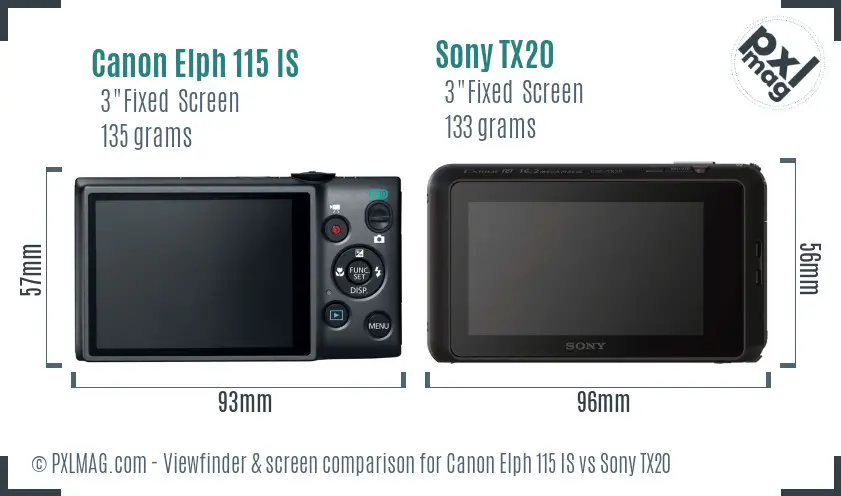 Canon Elph 115 IS vs Sony TX20 Screen and Viewfinder comparison