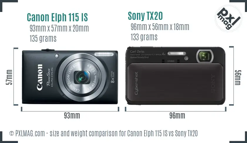 Canon Elph 115 IS vs Sony TX20 size comparison