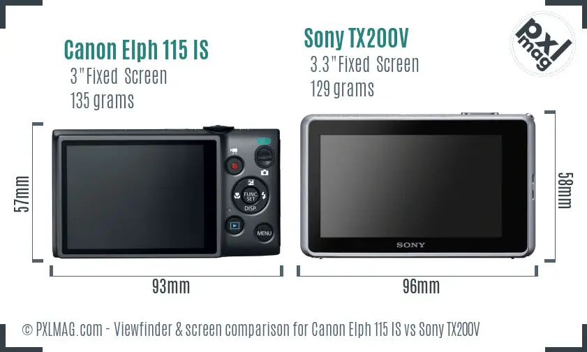 Canon Elph 115 IS vs Sony TX200V Screen and Viewfinder comparison