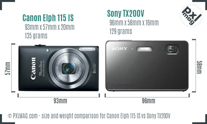 Canon Elph 115 IS vs Sony TX200V size comparison