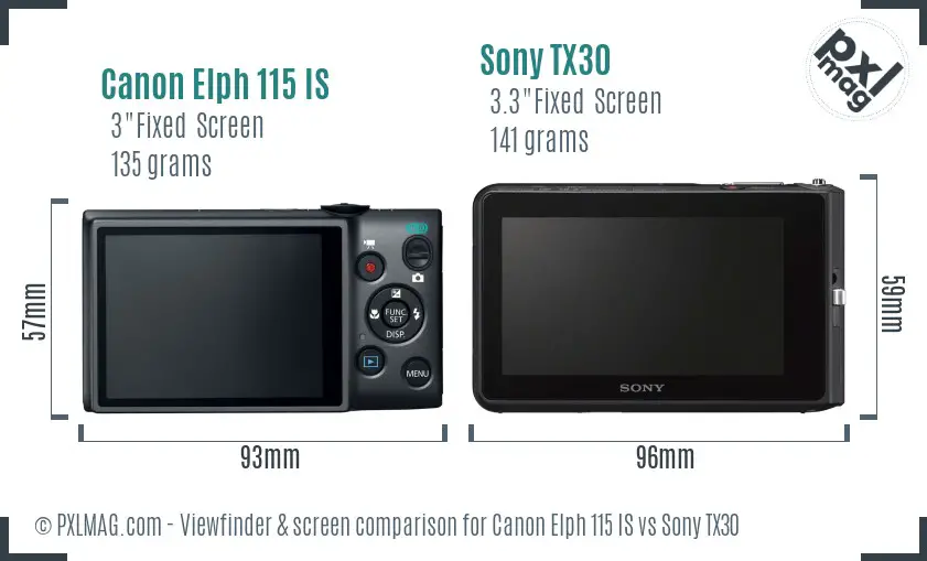 Canon Elph 115 IS vs Sony TX30 Screen and Viewfinder comparison