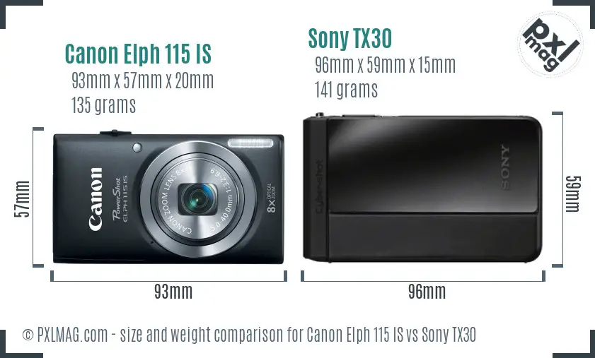 Canon Elph 115 IS vs Sony TX30 size comparison