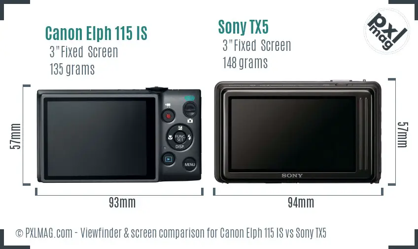 Canon Elph 115 IS vs Sony TX5 Screen and Viewfinder comparison