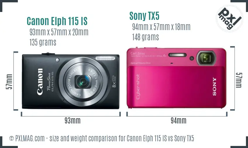 Canon Elph 115 IS vs Sony TX5 size comparison