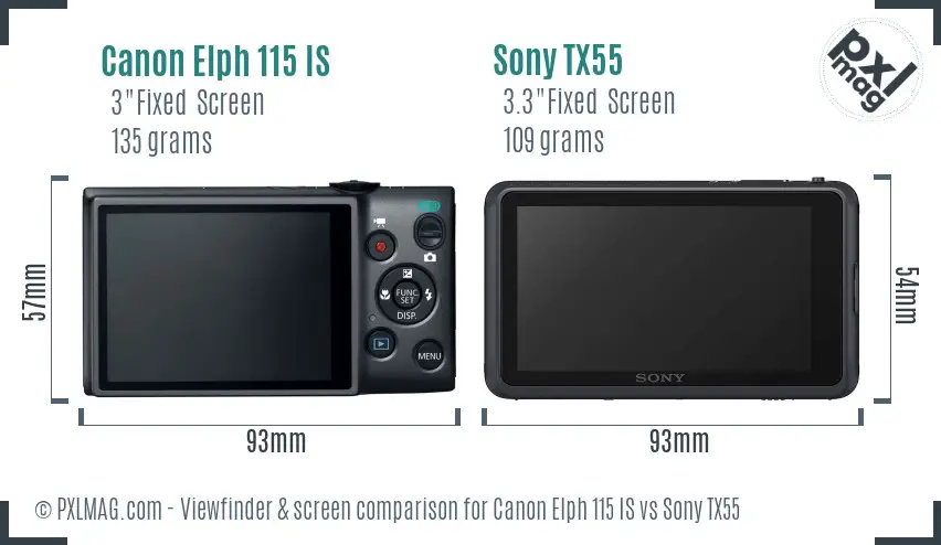 Canon Elph 115 IS vs Sony TX55 Screen and Viewfinder comparison