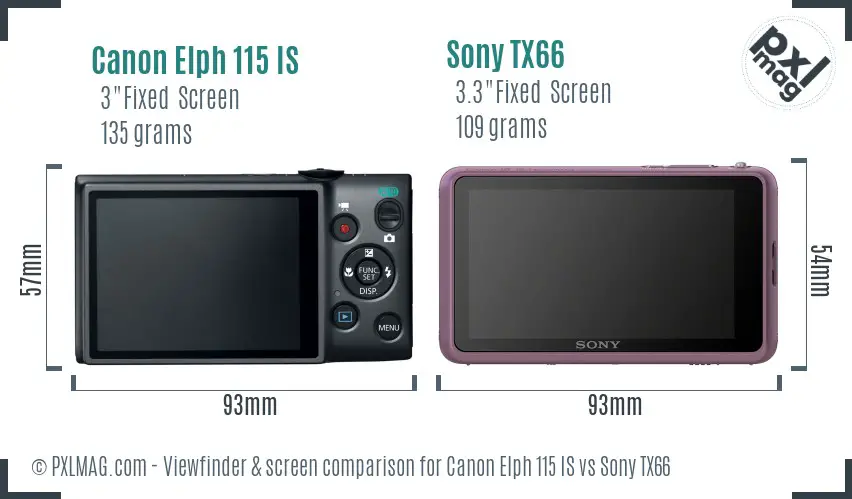 Canon Elph 115 IS vs Sony TX66 Screen and Viewfinder comparison