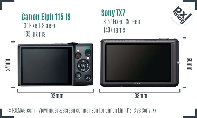 Canon Elph 115 IS vs Sony TX7 Screen and Viewfinder comparison