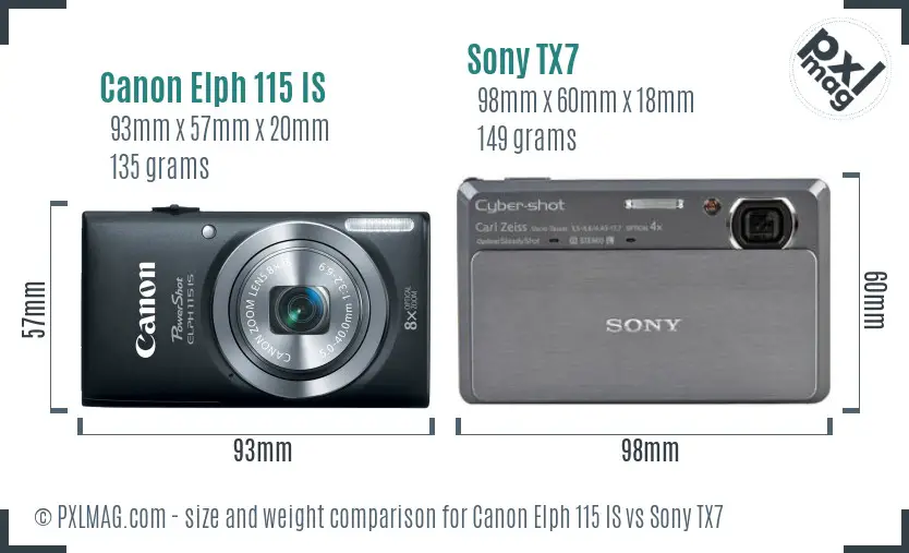 Canon Elph 115 IS vs Sony TX7 size comparison