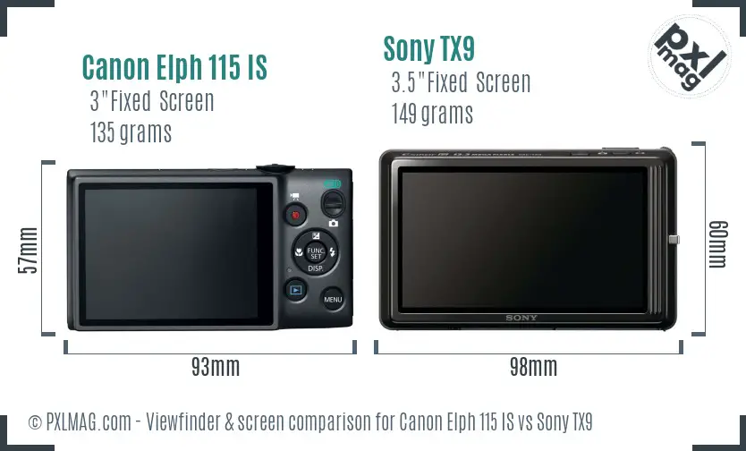 Canon Elph 115 IS vs Sony TX9 Screen and Viewfinder comparison