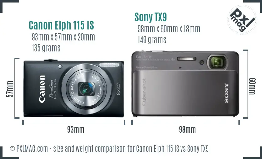 Canon Elph 115 IS vs Sony TX9 size comparison