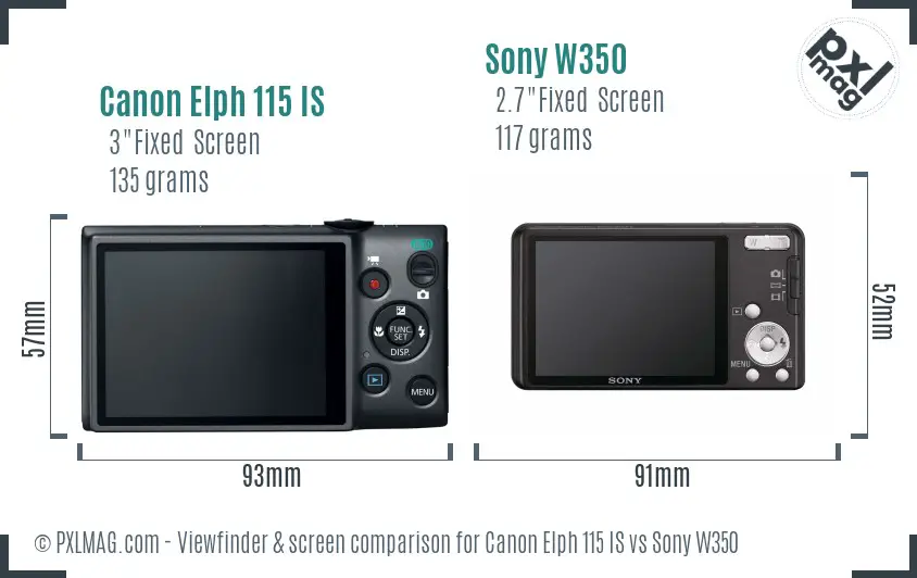 Canon Elph 115 IS vs Sony W350 Screen and Viewfinder comparison