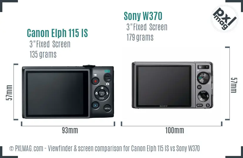 Canon Elph 115 IS vs Sony W370 Screen and Viewfinder comparison Canon Elph 115 IS vs Sony W370 Screen and Viewfinder comparison