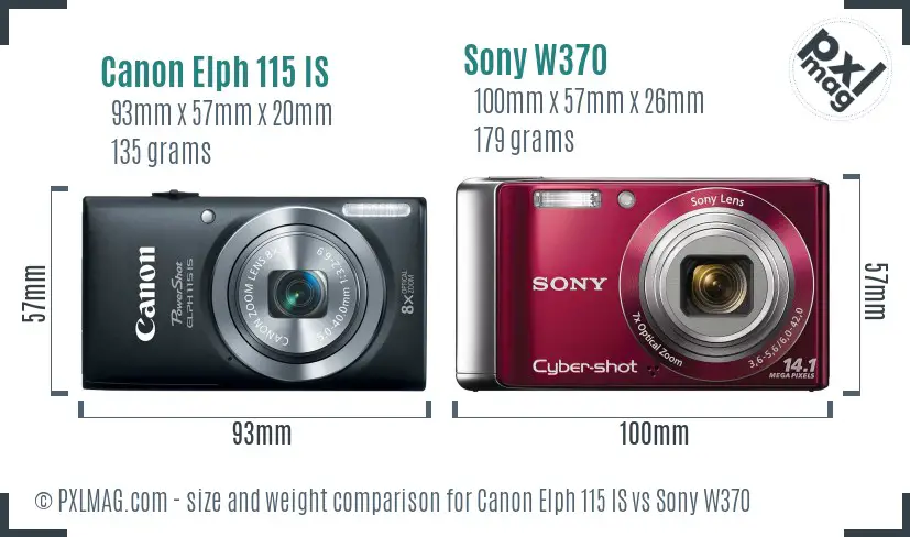 Canon Elph 115 IS vs Sony W370 size comparison Canon Elph 115 IS vs Sony W370 size comparison