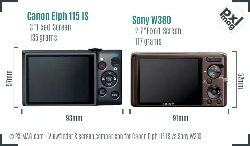 Canon Elph 115 IS vs Sony W380 Screen and Viewfinder comparison