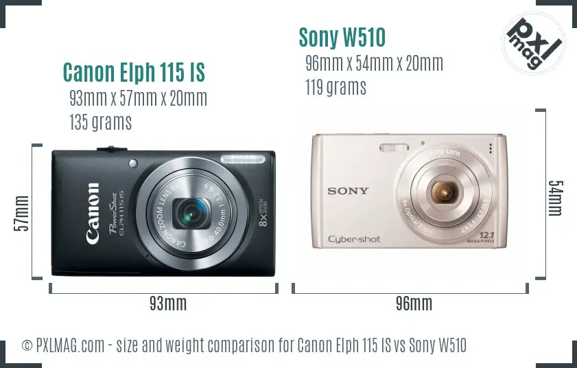 Canon Elph 115 IS vs Sony W510 size comparison Canon Elph 115 IS vs Sony W510 size comparison