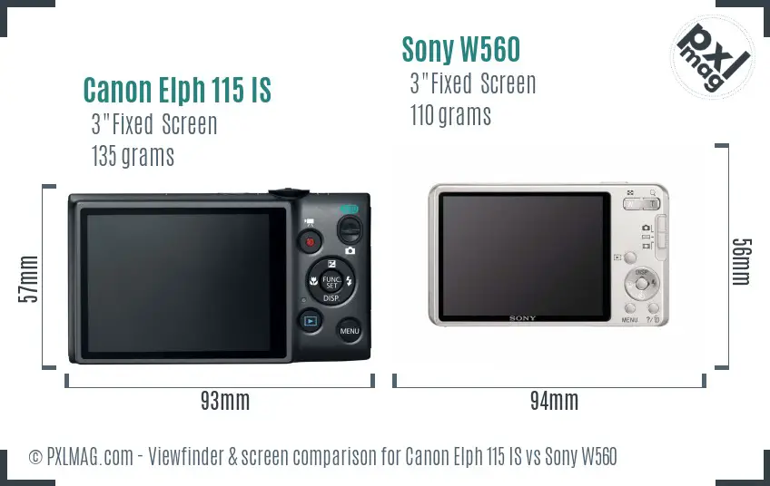 Canon Elph 115 IS vs Sony W560 Screen and Viewfinder comparison