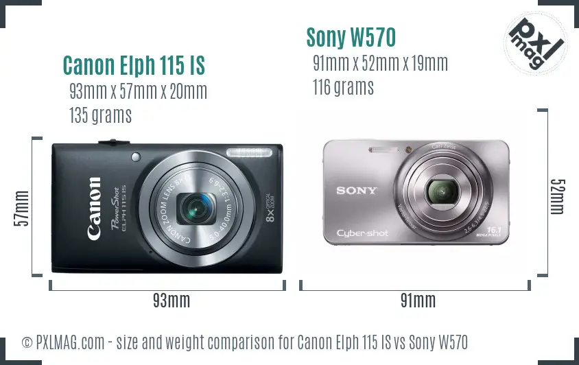 Canon Elph 115 IS vs Sony W570 size comparison