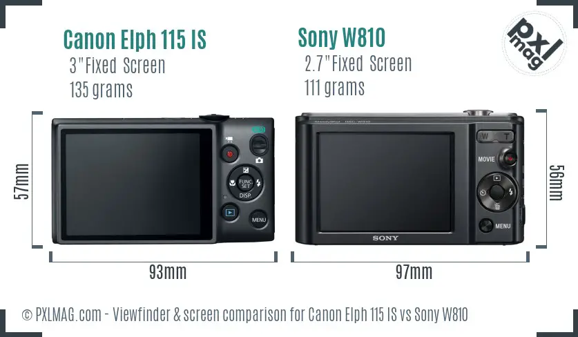 Canon Elph 115 IS vs Sony W810 Screen and Viewfinder comparison Canon Elph 115 IS vs Sony W810 Screen and Viewfinder comparison