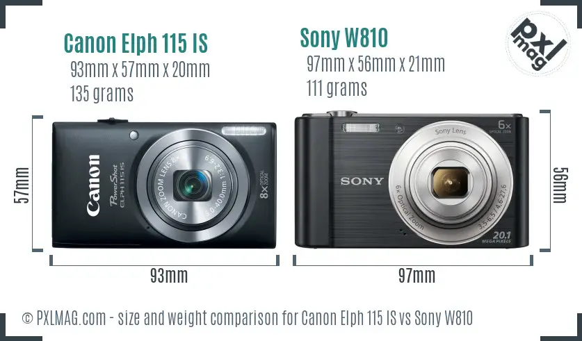 Canon Elph 115 IS vs Sony W810 size comparison Canon Elph 115 IS vs Sony W810 size comparison