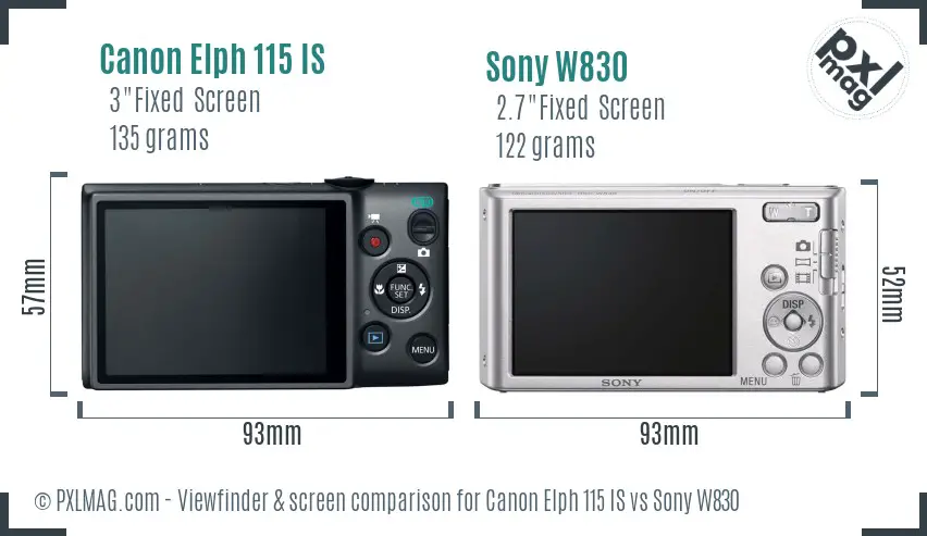 Canon Elph 115 IS vs Sony W830 Screen and Viewfinder comparison
