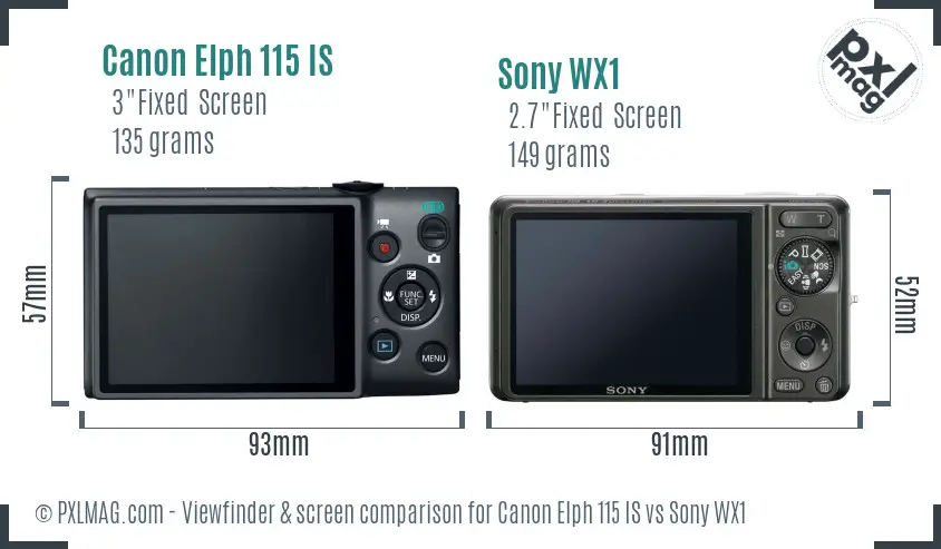 Canon Elph 115 IS vs Sony WX1 Screen and Viewfinder comparison
